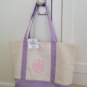 Cream and Lavender Large Canvas Tote Bag